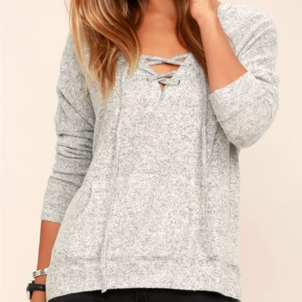 Lulus Slow Motion Heather Grey Lace-Up Hoodie
